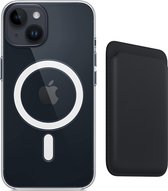 Apple Clear MagSafe Case met magnetic Wallet Card Holder voor iPhone 15 - iPhone beschermhoes case inclusief Magsafe Leren kaart houder wallet - Compatibel met iPhone 15 - Zwart