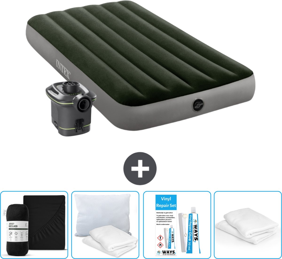Intex Luchtbed - 1-Persoons - 99 x 191 x 25 cm - Groen - Inclusief pomp - Accessoires CB17