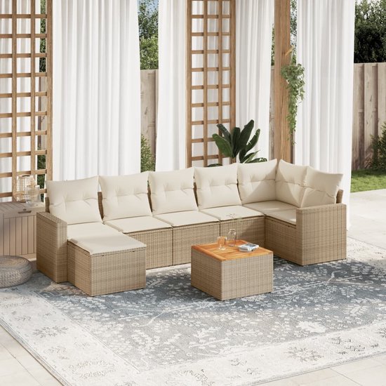 vidaXL - 8 pièces - Ensemble de salon - avec - coussins - poly - rotin - beige