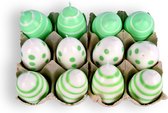 Prachtige Paaskaarsen - Set van 12 Ei-vorm Kaarsen - Groen en Wit - Voor een Betoverende Paasdecoratie - Hoogwaardige Paraffine Wax - Diameter: 4.5cm - Hoogte: 6cm
