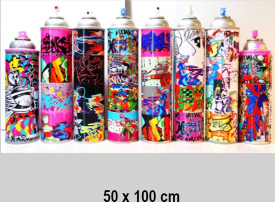 Allernieuwste.nl® Canvas Schilderij Graffiti PopArt Spuitbussen - Kunst aan je Muur - Groot Schilderij - Kleur - 50 x 100 cm