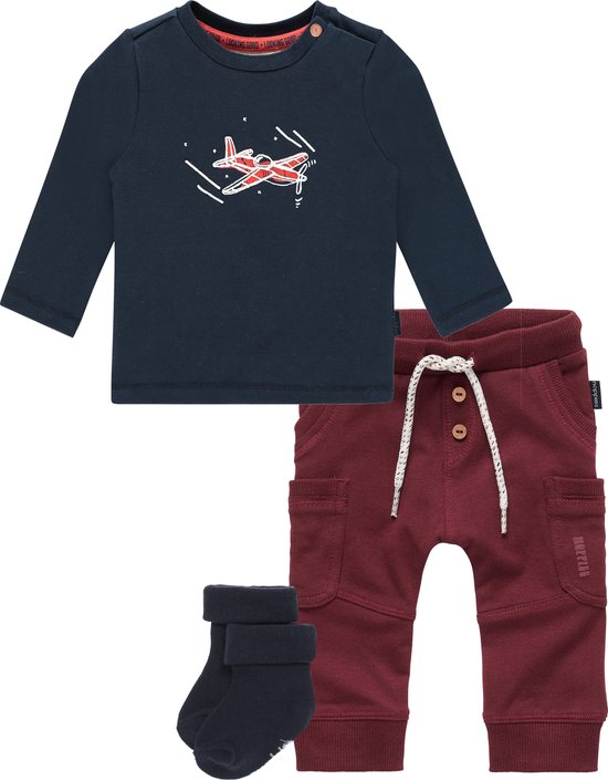 Noppies - Kledingset - Jongens - 3 delig - Broek Jarkon Andorra - Shirt Massonbro met vliegtuig - 1 paar sokjes - Maat 56