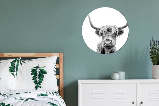 Wallpaper Circle - Scottish Highlander - Zwart - Wit - Animaux - 50x50 cm - Wall Circle