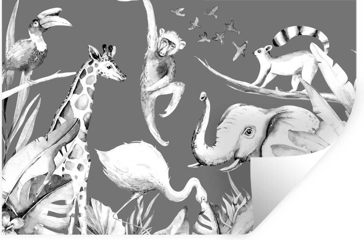 Muurstickers - Sticker Folie - Waterverf - Dieren - Jungle - Aap - Jongens - Blauw - Kinde