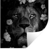 Muurstickers - Sticker Folie - Bloemen - Jungle - Leeuw - Zwart - Wit - 100x100 cm - Plakfolie - Muurstickers Kinderkamer - Zelfklevend Behang XXL - Zelfklevend behangpapier - Stickerfolie
