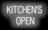 KITCHEN'S OPEN - Lichtreclame Neon LED bord verlicht | SpellBrite | 76 x 38 cm | 6 Dimstanden - 8 Lichtanimaties | Reclamebord neon verlichting