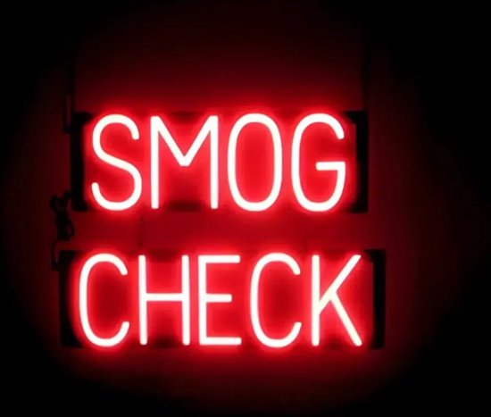 SMOG CHECK - Lichtreclame Neon LED bord verlicht | SpellBrite | 52 x 38 cm | 6 Dimstanden - 8 Lichtanimaties | Reclamebord neon verlichting