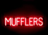 MUFFLERS - Lichtreclame Neon LED bord verlicht | SpellBrite | 78 x 16 cm | 6 Dimstanden - 8 Lichtanimaties | Reclamebord neon verlichting