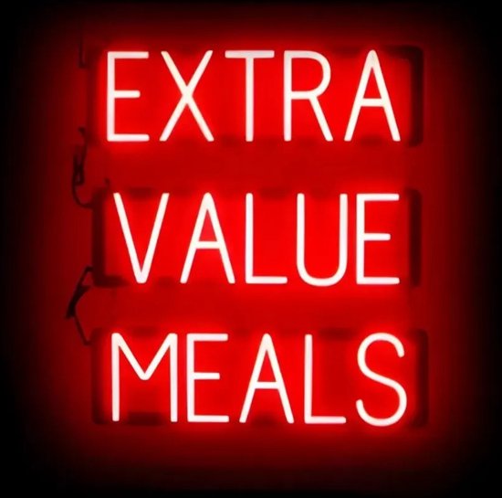 EXTRA VALUE MEALS - Lichtreclame Neon LED bord verlicht | SpellBrite | 53 x 60 cm | 6 Dimstanden - 8 Lichtanimaties | Reclamebord neon verlichting