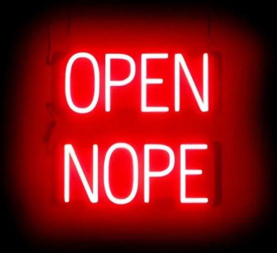 OPEN NOPE - Lichtreclame Neon LED bord verlicht | SpellBrite | 42 x 38 cm | 6 Dimstanden - 8 Lichtanimaties | Reclamebord neon verlichting