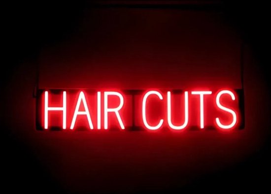 HAIR CUTS - Lichtreclame Neon LED bord verlicht | SpellBrite | 80 x 16 cm | 6 Dimstanden - 8 Lichtanimaties | Reclamebord neon verlichting