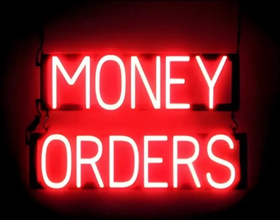 MONEY ORDERS - Lichtreclame Neon LED bord verlicht | SpellBrite | 61 x 38 cm | 6 Dimstanden - 8 Lichtanimaties | Reclamebord neon verlichting