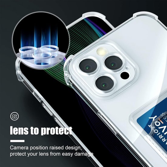 Étui en TPU résistant aux chocs avec porte-cartes Convient pour : Apple iPhone 13 Pro Max - Transparent - Étui avec porte-carte arrière