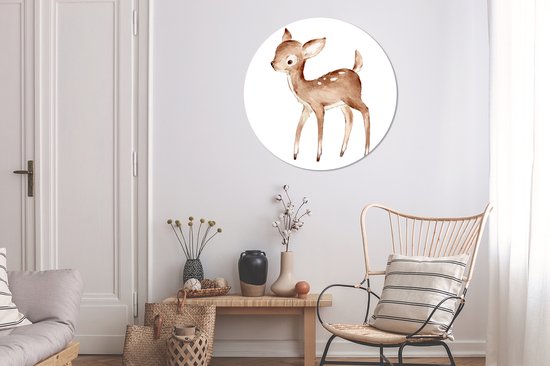 WallCircle - Cercle Mural - Cercle Mural - Cerf - Aquarelle - Wit - Aluminium - Dibond - 90x90 cm - Intérieur et Extérieur