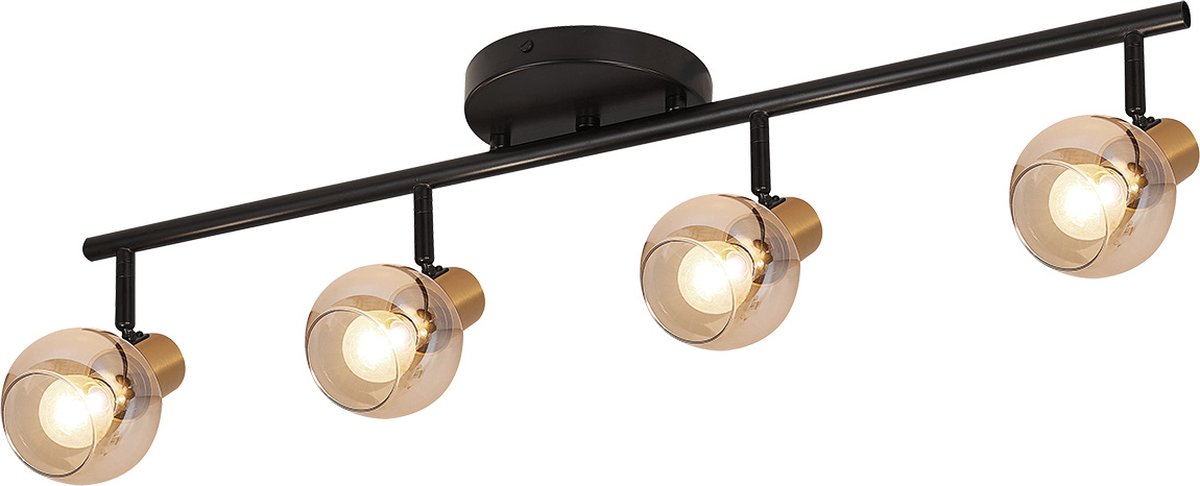 Fantasia Iris plafondlamp balkvorm zwart amber glas 4x E14