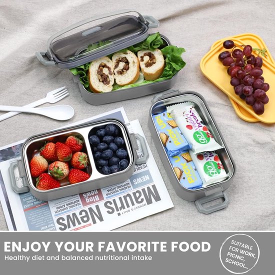 Kantine 51° Nord ® Bento Lunchbox 1200 ml, roestvrij staal, lunchbox met 2 vakken