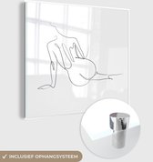 MuchoWow® Peinture sur verre 90x90 cm - Peinture sur verre acrylique - Dessin au trait abstrait d'une femme nue depuis le carré arrière - Photo sur verre - Peintures