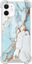 Casimoda® hoesje - Geschikt voor iPhone 12 Mini - Marmer Lichtblauw - Shockproof case - Extra sterk - TPU/polycarbonaat - Blauw, Transparant