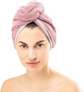 2 x badstof haartulband met knoop, hoofdhanddoek, haardoek, tulband, 100% katoen, sneldrogend, 2 stuks, haarhanddoek in grijs, oudroze