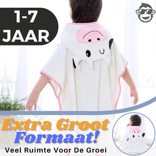 BoefieBoef 2-in-1 Muis Dieren Badponcho & Badlaken voor Baby's, Peuters en Kinderen 1 tot 7 jaar – Eco Bio Katoen – Speelse en Comfortabele Zwemponcho - Deken - Badcape - Wikkeldeken - Grijs