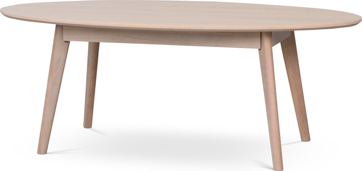 Rowico Home Yumi Ovale Salontafel Whitewash - Hout - Scandinavisch - Retro - Organische Vorm - Tafeltje - Woonkamer - 130 x 65 x 48 cm
