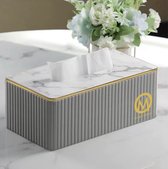 Monteona - Luxe tissuebox - Grote Tissuedoos - Zakdoekendoos - Cosmeticadoekjesbox - Marmer look - Goud - Leer