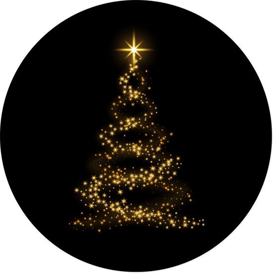 Label2X - Muurcirkel - Kerstboom Goud - Ø 80 cm / Forex - Goud - Wandcirkel - Rond Schilderij - Kerst - Kerstversiering - Kerst Decoratie - Muurdecoratie Cirkel - Wandecoratie rond - Decoratie voor woonkamer of slaapkamer
