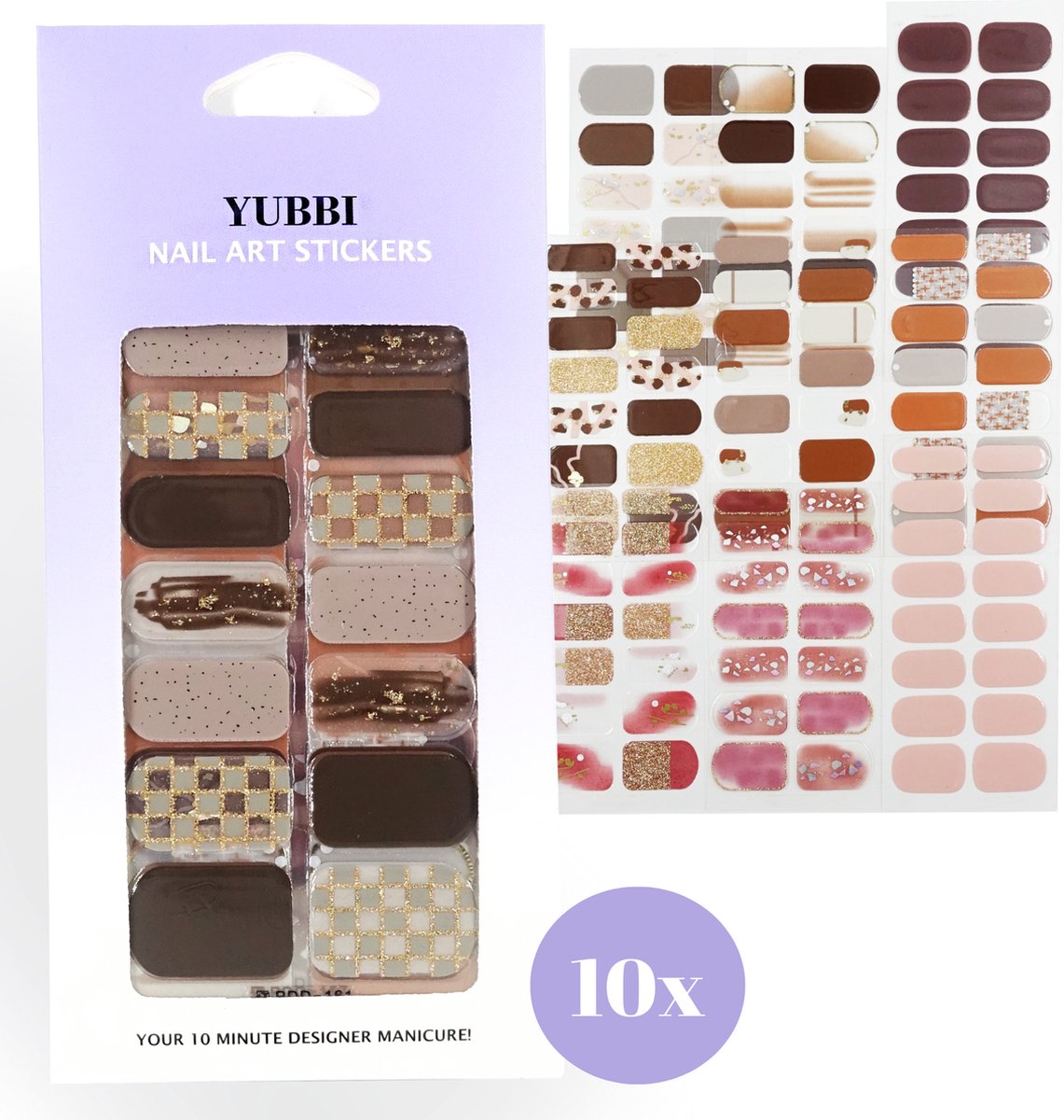 Goedkoopste YUBBI Nail Art Nagel Stickers - Nail Wraps - Stencils - Zelfklevend - 10 Vellen - Beige Assortiment