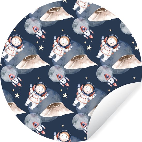 WallCircle® - Behangcirkel 50x50 cm - Muurstickers Astronaut - Raket - Ruimte - Kids - Jongens - Meisjes - Kinderen - Muurcirkel woonkamer - Wandcirkel slaapkamer - Kamer decoratie zelfklevend - Muurdecoratie accessoires