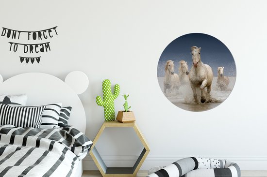 WallCircle - Stickers muraux - Cercle de papier peint - Paarden - Water - Boue - 50x50 cm - Cercle mural - Autocollant - Autocollant papier peint rond