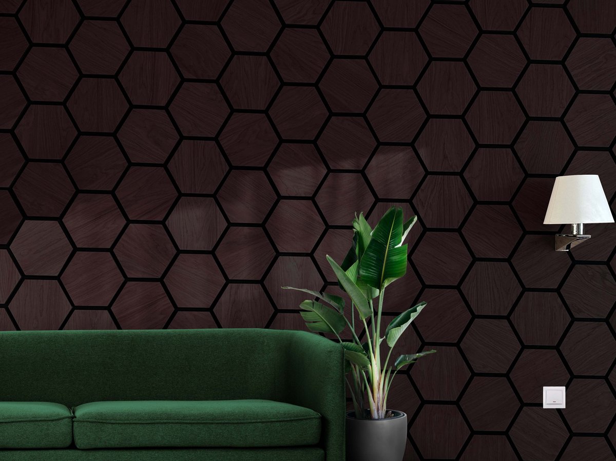 WallingtonNL Hexagon akoestisch houten wandbekleding Smoked