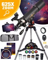 RP® Telescoop 625x Zoom Sterrenkijker incl 6 lenzen en Filterset - Volwassenen / Gevorderden - Verstelbaar Statief - Afstandsbediening, Planisfeer, Leerboek en Smartphone Adapter + Poster - CARBON