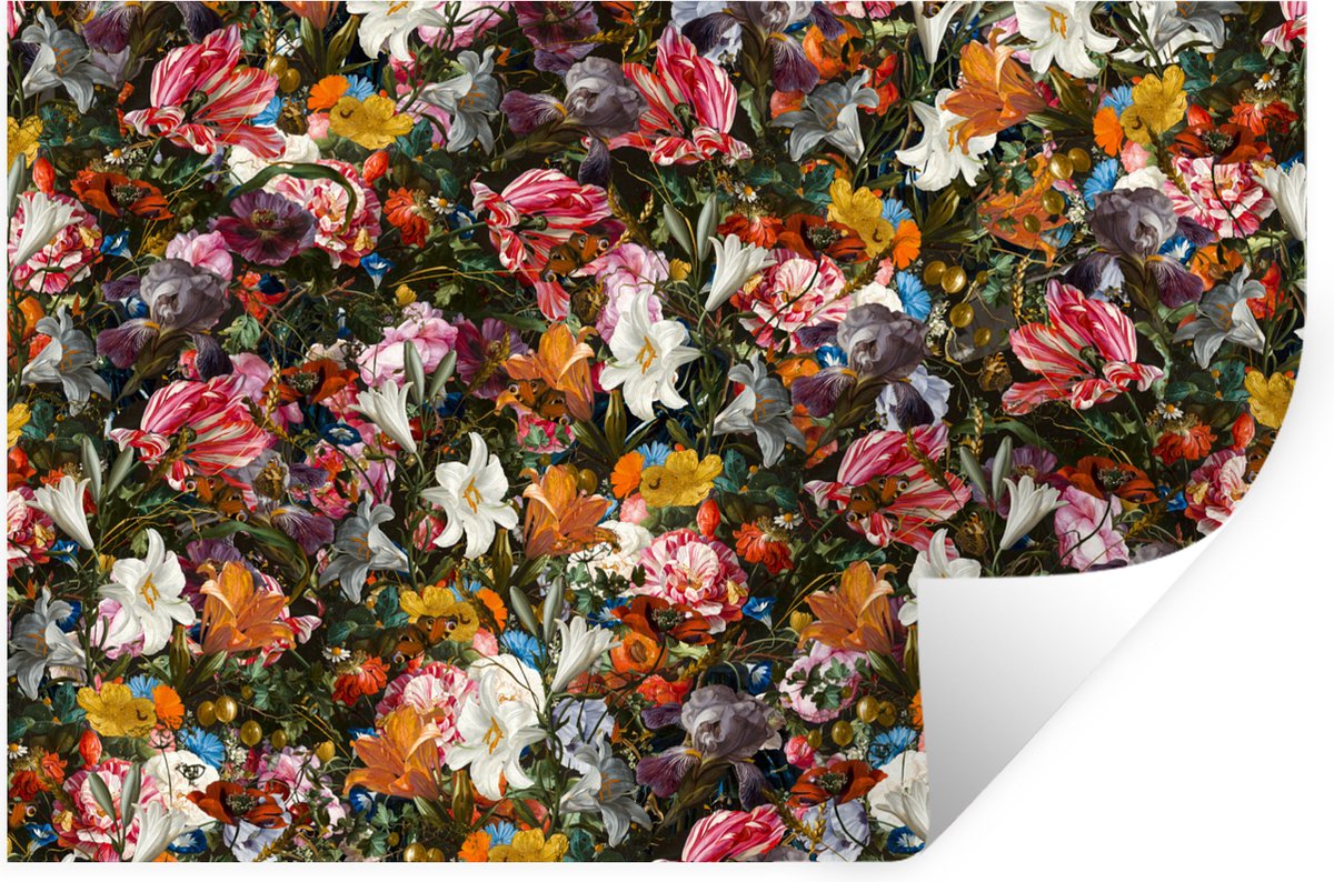 Muurstickers - Sticker Folie - Bloemen - Vlinder - Design - Kunst - Abstract - Schilderij - Oude meesters - 90x60 cm - Plakfolie - Muurstickers Kinderkamer - Zelfklevend Behang - Zelfklevend behangpapier - Stickerfolie