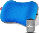 Opblaasbaar campingkussen, ultralicht, outdoor, campinghoofdkussen, opblaasbaar met afneembare kussensloop, ergonomisch reiskussen, opblaasbaar (blauw)