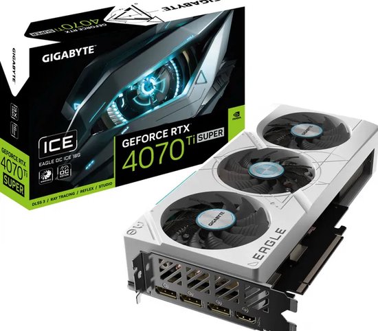 GIGABYTE GeForce RTX 4070 Ti SUPER EAGLE ICE OC 16G - Videokaart - 16GB GDDR6X - PCIe 4.0 - 1x HDMI - 3x DisplayPort