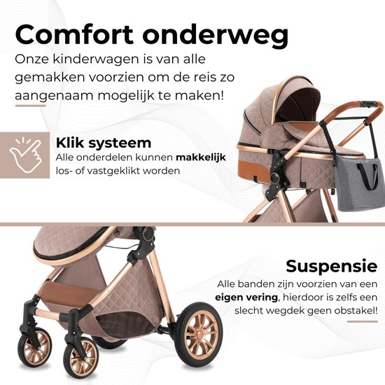 Lunola Nova - Kinderwagen 3-in-1 - incl. autostoel - 0-20kg - XXL - Multifunctionele Buggy 3in1 - Khaki - Inclusief onderhoudskit — afbeelding 4