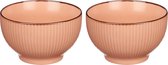 Vivalto Kommetjes/serveer schaaltjes/soepkommen - 2x - Mistique - porselein - D14 x H8 cm - zalm roze - Stapelbaar