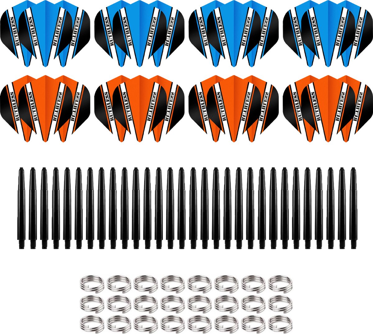 Dragon Darts Dart Flights en Dart Shafts - Multipack - 26 Sets - 78 Stuks - Veerringetjes - Extra Stevig - Darts Flights - Darts Shafts - Cadeau - Model 1 - Blauw/Oranje