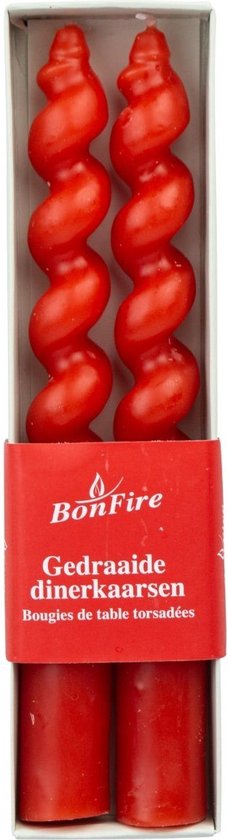 Bonfire - gedraaide dinerkaarsen - kaarsen - rood