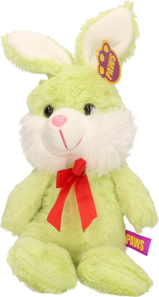Heunec Paashaas/haas/konijn knuffel dier - zachte pluche - groen - cadeau - 32 cm - met strikje