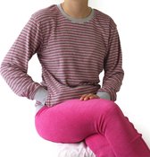 Tenderness-Dames Pyjama-Badstof-Gestreept Dessin-Rose. - Maat XL