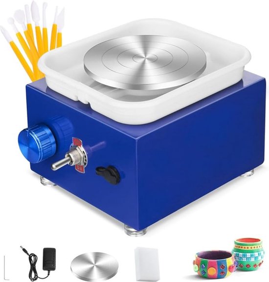 Foto: Mini pottenbakkersschijf elektrische draaischijf pottenbakken boetseerschijf afneembare abs bak voor kinderen en beginners blauw