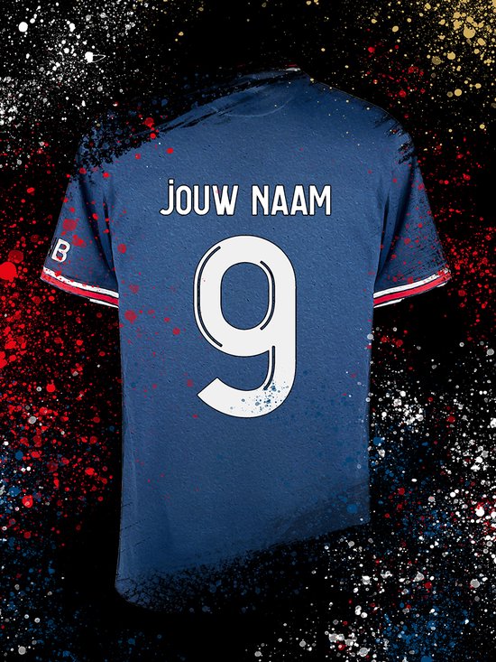 PSG Voetbal Poster - Gepersonaliseerd met jouw naam - Voetbal Shirt Poster - A2+ Formaat 43,2 x 61 cm - Een uniek voetbal cadeau