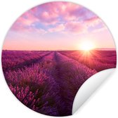 WallCircle - Muurstickers - Behangcirkel - Lavendel - Bloemen - Frankrijk - ⌀ 140 cm - Muurcirkel - Zelfklevend - Ronde Behangsticker