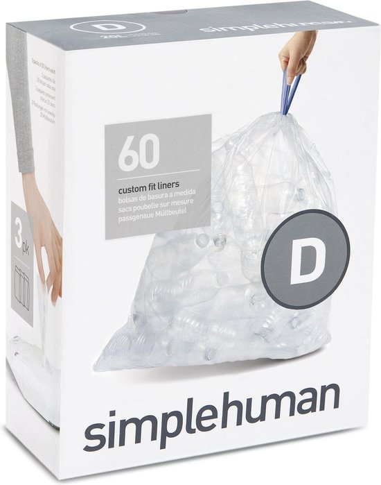 Simplehuman Afvalzak Code D Kunststof 20 liter Pak van 3x20 Stuks