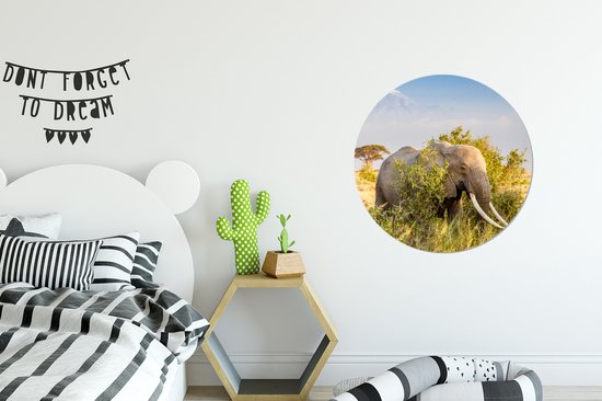 Cercle Mural - Cercle Mural Intérieur - Éléphant se cache derrière un buisson - ⌀ 60 cm - Décoration murale - Peintures Ronds
