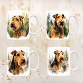Airdale Terriër mokken set van 4, servies voor hondenliefhebbers, hond, thee mok, beker, koffietas, koffie, cadeau, moeder, oma, pasen decoratie, kerst, verjaardag