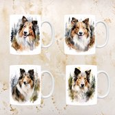 Schotse Collie mokken set van 4, servies voor hondenliefhebbers, hond, thee mok, beker, koffietas, koffie, cadeau, moeder, oma, pasen decoratie, kerst, verjaardag