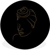 WallCircle - Wandcirkel ⌀ 90 - Vrouw - Hoofddoek - Goud - Line art - Ronde schilderijen woonkamer - Wandbord rond - Muurdecoratie cirkel - Kamer decoratie binnen - Wanddecoratie muurcirkel - Woonaccessoires