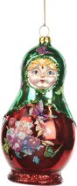 Viv! Christmas Kerstornament - Matroesjka pop - glas - rood groen - 14cm